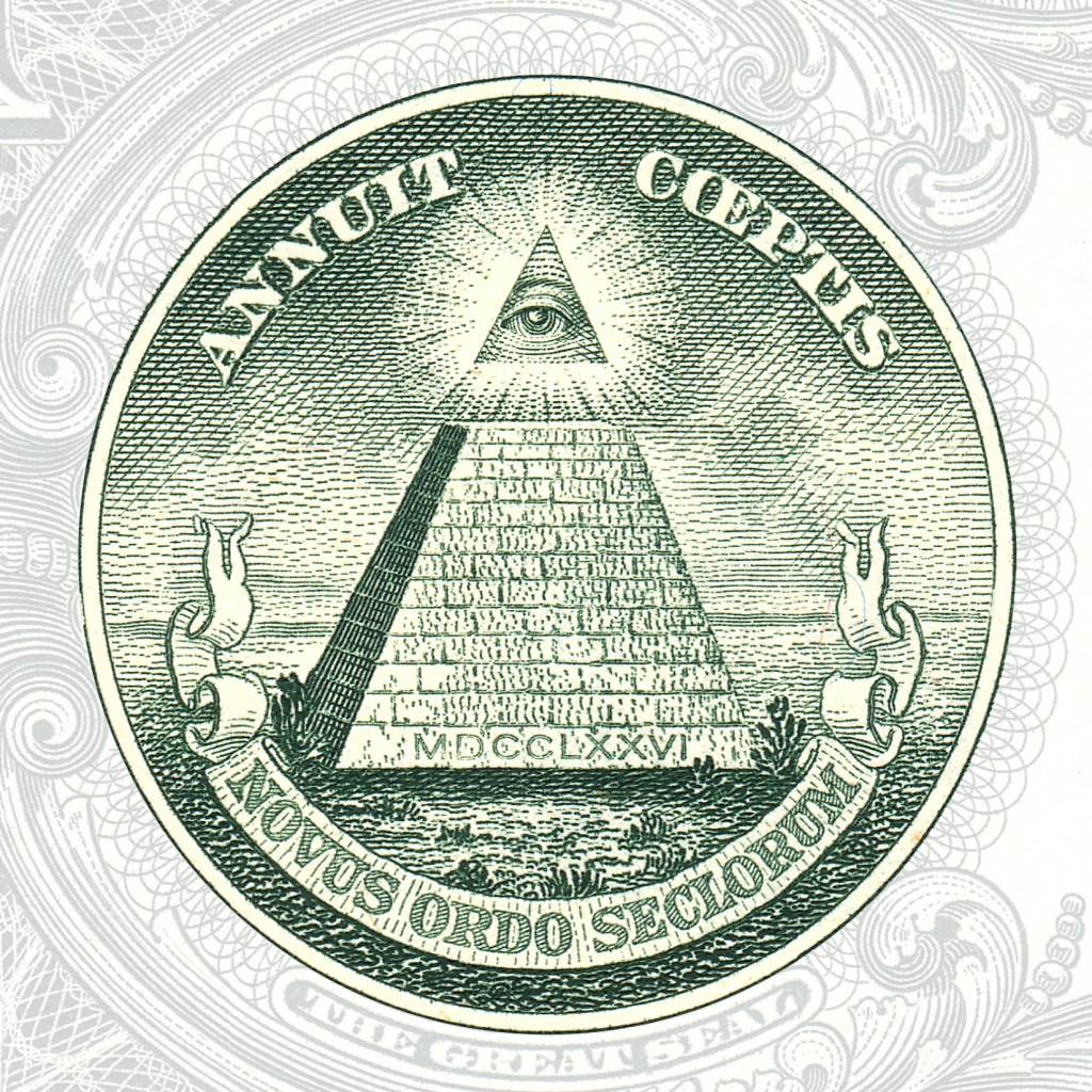 Image depicts the Eye of Providence or "All Seeing Eye" commonly associated with the Illuminati 